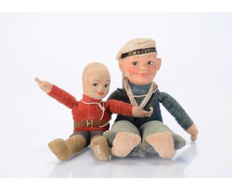 A Norah Wellings Canadian Mounty, with label to foot —7in. (18cm.) high and a sailor doll probably Chad Valley (missing hat)