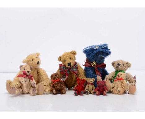 Ten small /miniature artist and collectors teddy bears,  including a limited edition Clemens Timothy  95 of 600, with card ta