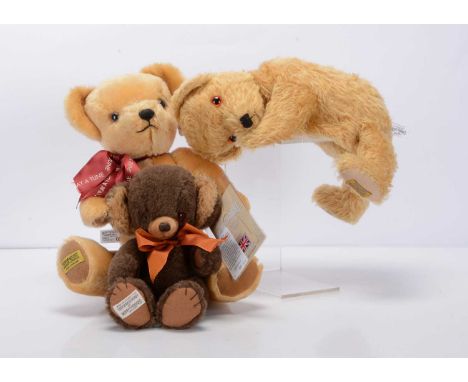 Three Merrythought teddy bears,  a limited edition brown alpaca Cheeky bear, 50 of 150, made for Teddy Bears of Witney, with 