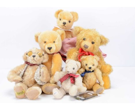 Six limited edition British collectors teddy bears, a Merrythought Alfred, 215 of 750, with card tag —14 ½in. (37cm.) high; a