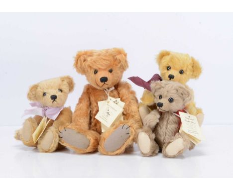 Four Bocs Teganau artist teddy bears,  Shelley, 2 of 8 with deep golden mohair hair, black glass eyes, black stitched nose, m