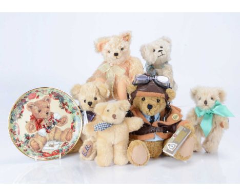 Six artist /collectors teddy bears,  including a Jenny Krantz American artist bear, 1435 of 2000, with card tag, a Merrythoug