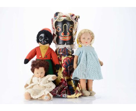A 1930s Chad Valley girl cloth doll, with pressed felt face, brown painted eyes, brown mohair wig, unjointed with brown paint