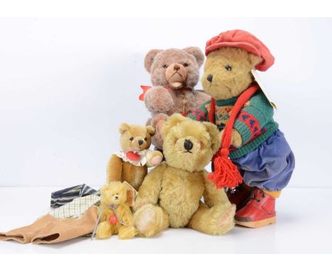 Five collectors teddy bears,  including a Lakeland Bears by Dean's Rag Book Co. in original outfit with card tag and label to