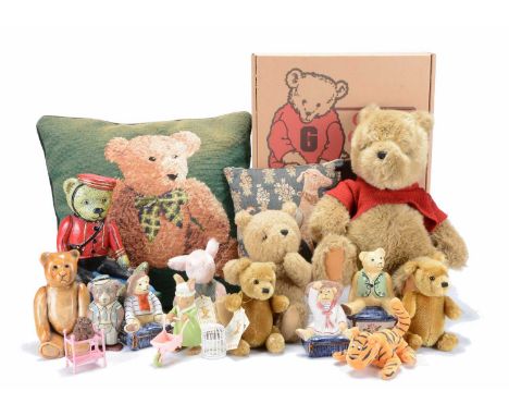 A selection of Gund Classic Pooh soft toys and various teddy bear items, Two small Classic Pooh Bears with golden mohair and 