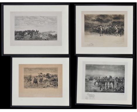 Herbert A*** Lake - "Cavalry Before Arras, March 1917" and "The Start For The "Sab" Cambrai, 1918", photogravure, signed and 
