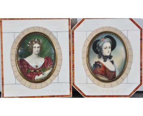 T*** Kabol - "Mme. Pompadour", signed, bodycolour on ivory, 8.5 x 6.5cms; 3 1/4 x 2 1/2in. oval; together with a similar mini