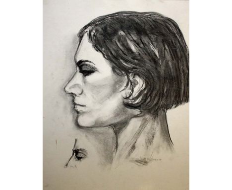 MARY MCGRATH (20TH/21ST CENTURY IRISH), Profile Portrait, Head Study of a Woman, charcoal, signed lower right, 22in (56cm)h x