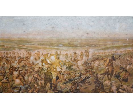 A RARE LARGE COLOURED ADVERTISING PRINT,  Custerd's Last Fight, from the original painting presented to the seventh regiment 