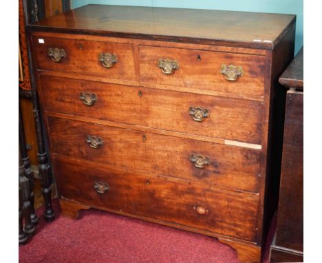 A 19TH CENTURY MAHOGANY CHEST,  with three long and two short drawers, raised on bracket feet, 39.5'' (101cm)h x 42'' (107cm)