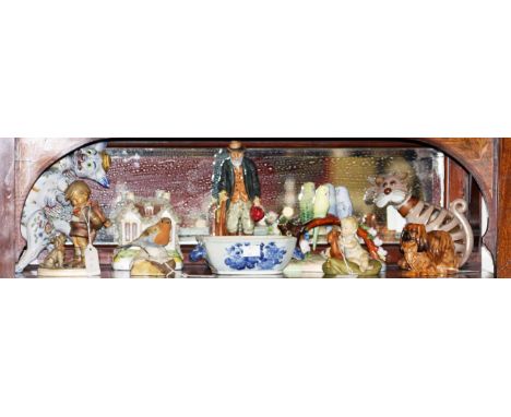A COLLECTION OF MISCELLANEOUS ORNAMENTS,  comprising a Denton china porcelain group, modelled with two love birds on a branch