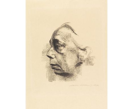 Käthe Kollwitz    Selbstbildnis im Profil. Orig.-Kreidelithographie. Signiert und datiert. 1927/1929. Auf chamoisfarbenem, gl