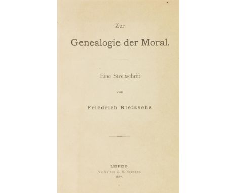 Friedrich Nietzsche     Zur Genealogie der Moral. Eine Streitschrift. Leipzig, Naumann 1887.  Erste Ausgabe von Nietzsches Er