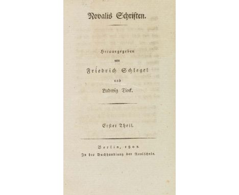 Novalis     Hymnen an die Nacht Schriften. Herausgegeben von Friedrich Schlegel und Ludwig Tieck. 2 Bände. Berlin, Buchhandlu
