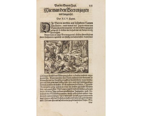 Jacques du Fouilloux und Jean de Franchières     Bedeutendes Jagdbuch im Wappeneinband Neuw Jag und Weydwerck Buch. Das ist e