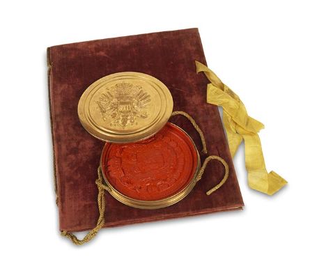 Joseph II.    Adelsbrief. Deutsche Urkunde auf Pergament. Wien, 25. Okt. 1768. - Samteinband der Zeit mit 2 (von 4) seidenen 