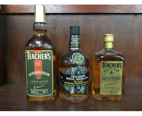 TEACHER'S ESTEEM Blended Scotch Whisky 750ml, 43% volume. TEACHER'S ROYAL HIGHLAND 12 YEARS OLD Blended Scotch Whisky. 75cl, 