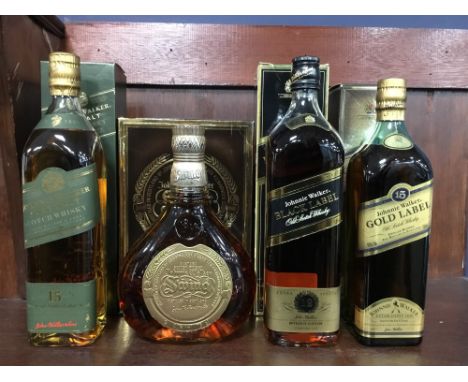 JOHNNIE WALKER GOLD LABEL AGED 15 YEARS Blended Scotch Whisky 75cl, 43% volume, in carton. JOHNNIE WALKER PURE MALT AGED 15 Y