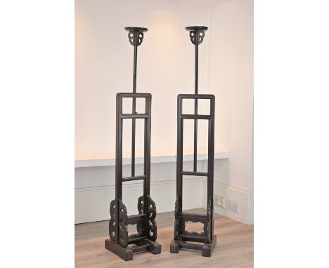 PAIR OF CHINESE HARDWOOD EXTENDABLE LANTERN STANDS, 19/20TH CENTURY. 120cm height when not extended. (2)Both main sections in
