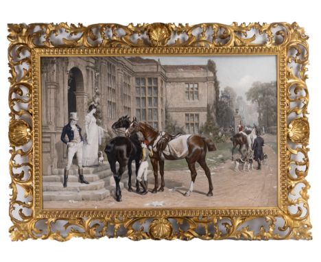 A FLORENTINE CARVED WOOD FRAME WITH PRINT AFTER S.E.WALLEN. 'The Day of Reckoning'. Total frame size 93cm x 68cmProvenance: P