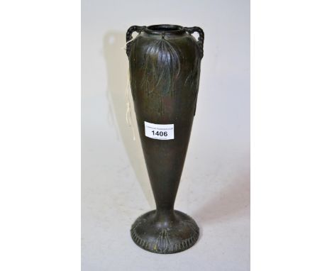 Late 19th / early 20th Century Continental Art Nouveau bronze two handled vase of ovoid tapering form, relief decorated with 