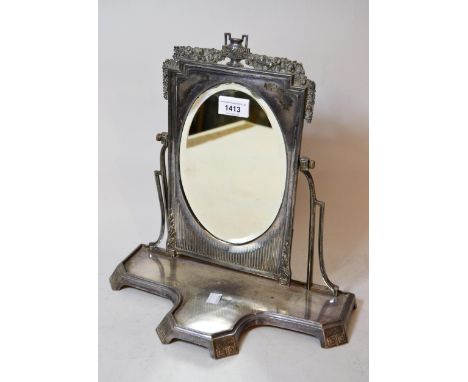 Continental Art & Crafts silvered metal swing frame dressing table mirror, 34cm x 35cmVarious losses to the silvering to both
