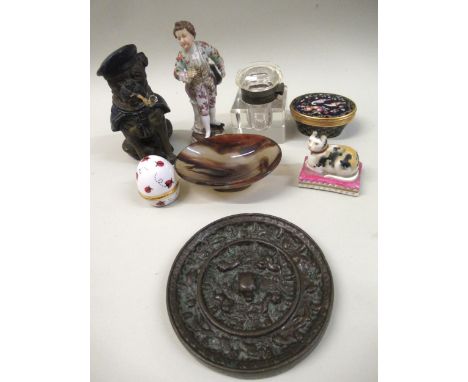 Small collection of various trinket boxes and other ornamentsSnuff box is 57mm x 45mmCover has been repaired, see photo 
