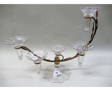19th Century five branch glass and gilt brass epergneOne of the glass epergne branches does not look original. See further im