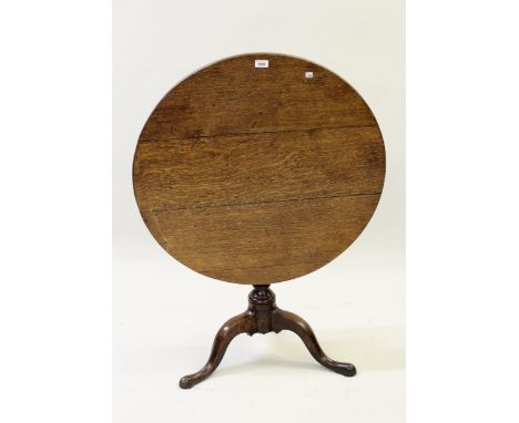 19th Century circular oak tilt top pedestal table on tripod support, 81cms diameter 