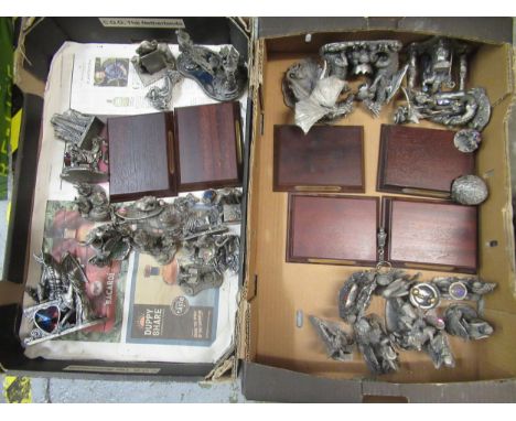 Two boxes containing a large collection of Myth and Magic metal figurines of wizards and dragons, mounted with crystals, (som
