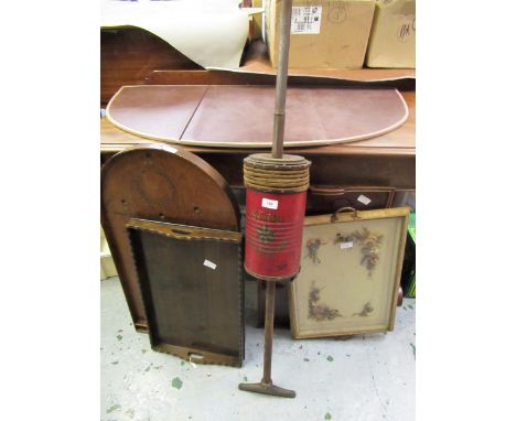Early Star hand pumped vacuum cleaner, together with a wooden bagatelle board and three various trays 