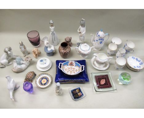 Two Nao figures and miscellaneous other ceramics and glass including a Roslyn Art Deco coffee service 