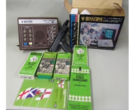 Small quantity of Subbuteo teams, boxed, and a Binatone colour tv game mark 6, in original box 