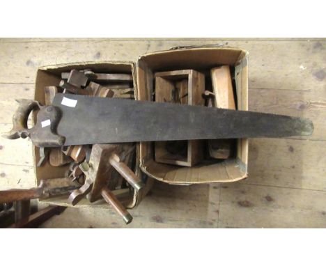 Collection of various woodworking tools including moulding planes, smoothing planes etc. 