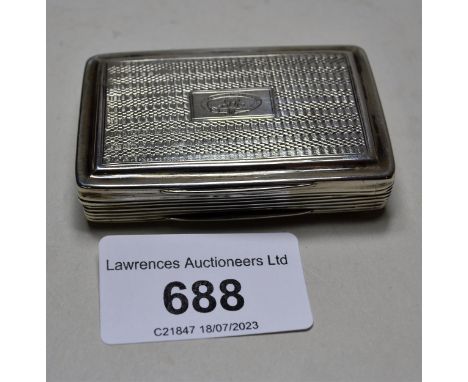 Late George III rectangular silver snuff box, the hinged cover with engine turned decoration, Birmingham 1826, 6cms wide 