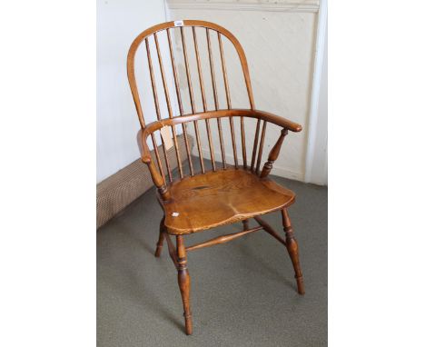 Windsor armchair with hoop and stick back on turned supports, together with a Victorian beechwood stick back open armchairBot
