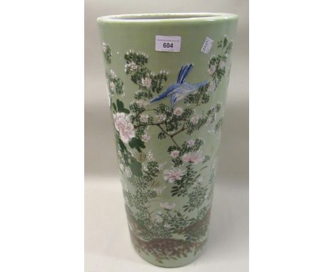 Early 20th Century Japanese circular stick stand relief moulded with birds and flowers63cm tall 