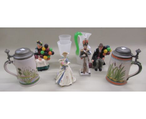 Royal Doulton figure ' The Old Balloon Seller ', HN1315, another ' The Balloon Man ' HN1954, Royal Worcester figure ' Summer'