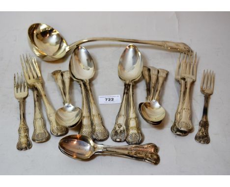 Silver canteen of mainly Victorian Fiddle Thread and Shell pattern cutlery, including a soup ladle, 52oz t 