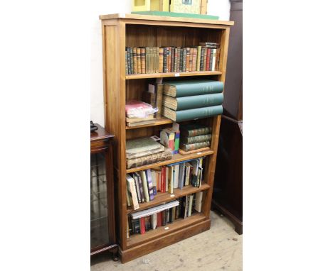 Modern teak five shelf open bookcase, 200cms x 100cms 