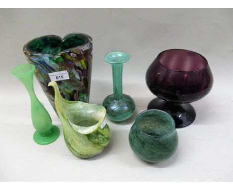 Mdina, baluster form narrow neck vase, 17cm high, Murano glass (at fault) and four other art glass vases 