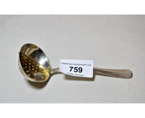 London silver mint sauce ladle with strainer, 1935 