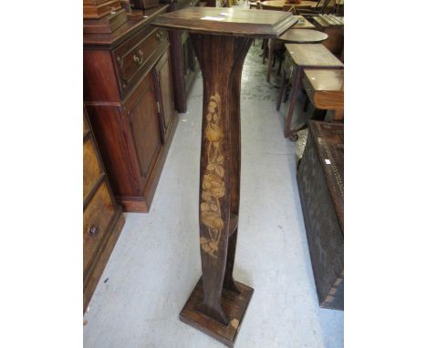 Art Nouveau beechwood jardiniere stand with floral painted decoration28cm widest partTop is 25cm wide 