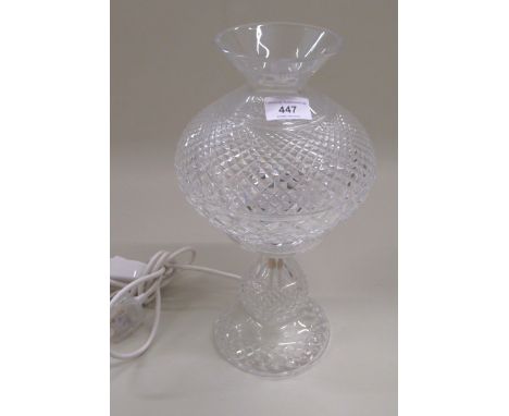 Modern Waterford cut glass table lamp, 33.5cms high 