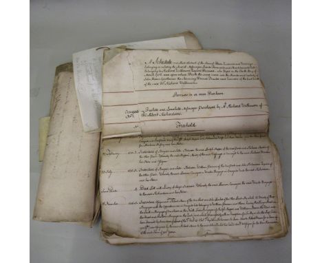 1758 Manuscript schedule connected with Richard Wilkinson, County Durham together with a bundle of related documents, 1671 ma