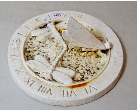 20th Century white painted cast iron sundial decorated with dragonflies 