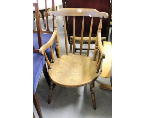 Antique elm and beechwood stick back kitchen chair, together with a pair of children's hoop back chairs, and another child's 