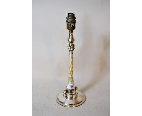 Early 20th Century silver plated tower form table lamp, 25cm high 