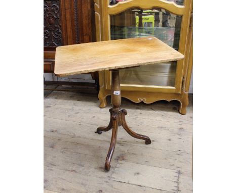 19th Century mahogany rectangular pedestal table with a turned column support and tripod base, 64cms wide 