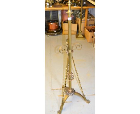 19th Century brass floor standing oil lamp with a copper well 